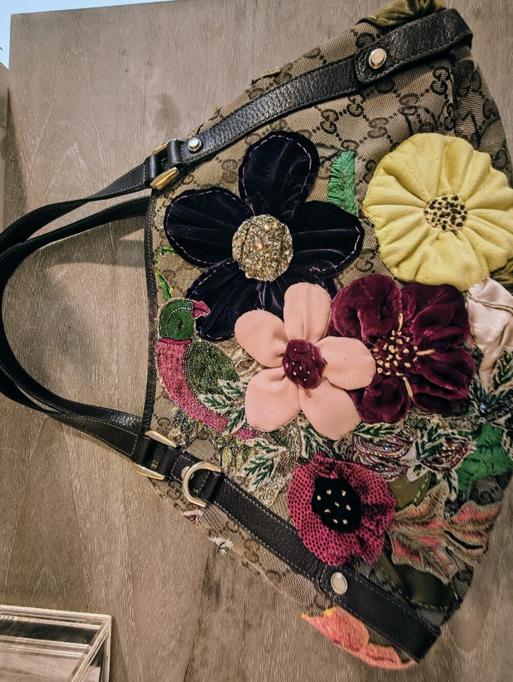 Authentic Gucci GG Canvas Floral Appliqué Tote – One of a Kind Upcycled Art Bag